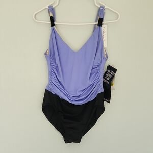 Miraclesuit Blue One Piece Swimsuit with Ruched V-Neckline Periwinkle